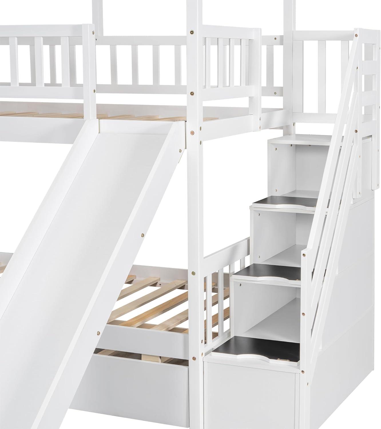 Harper Orchard Twin Over Twin House Bunk Bed With Trundle And Slide