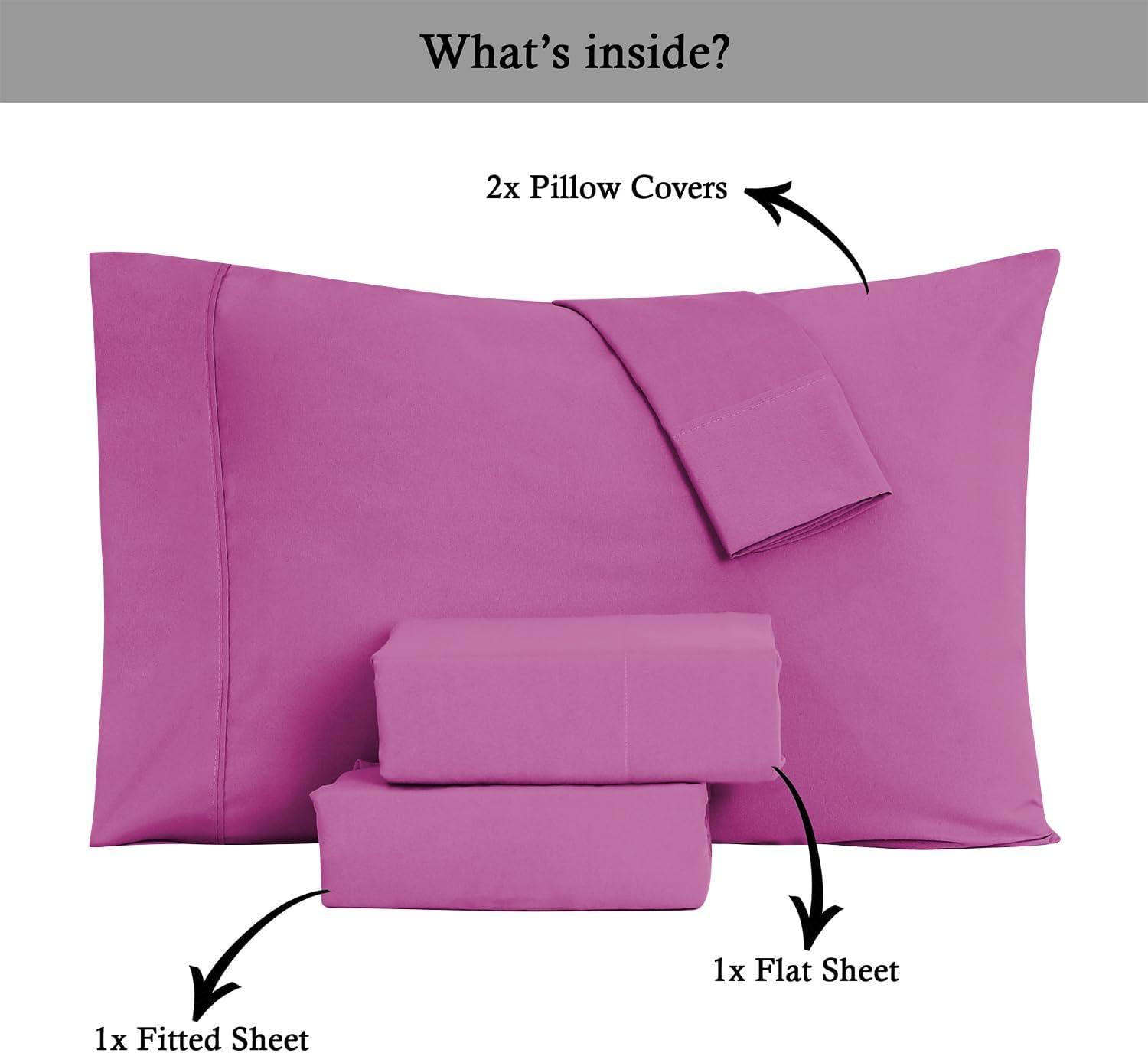 IR Imperial Rooms Bed Sheet Sets Deep Pocket Soft Microfiber, 1800 Series Queen Purple 4 Pcs