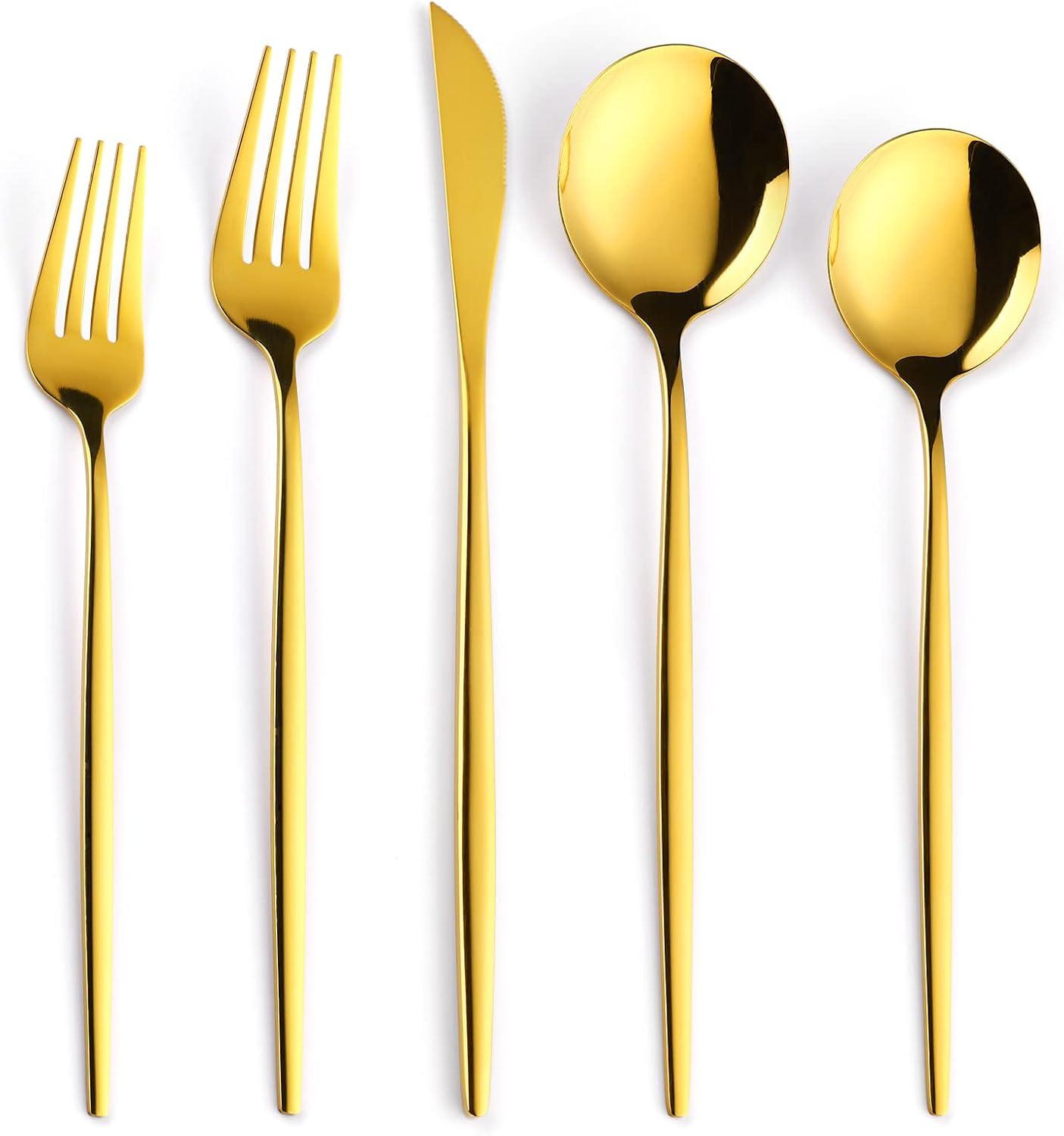 Everly Quinn 30-Piece Gold Silverware Set, Flatware Set For 6, Food-Grade Stainless Steel Cutlery Set, Includes Spoons Forks Knives, Kitchen Cutlery For Home Office Restaurant Hotel
