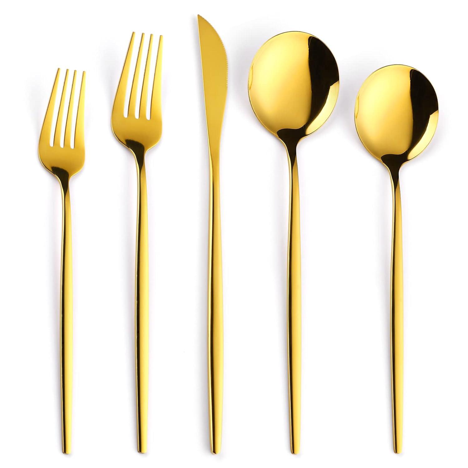 Everly Quinn 30-Piece Gold Silverware Set, Flatware Set For 6, Food-Grade Stainless Steel Cutlery Set, Includes Spoons Forks Knives, Kitchen Cutlery For Home Office Restaurant Hotel