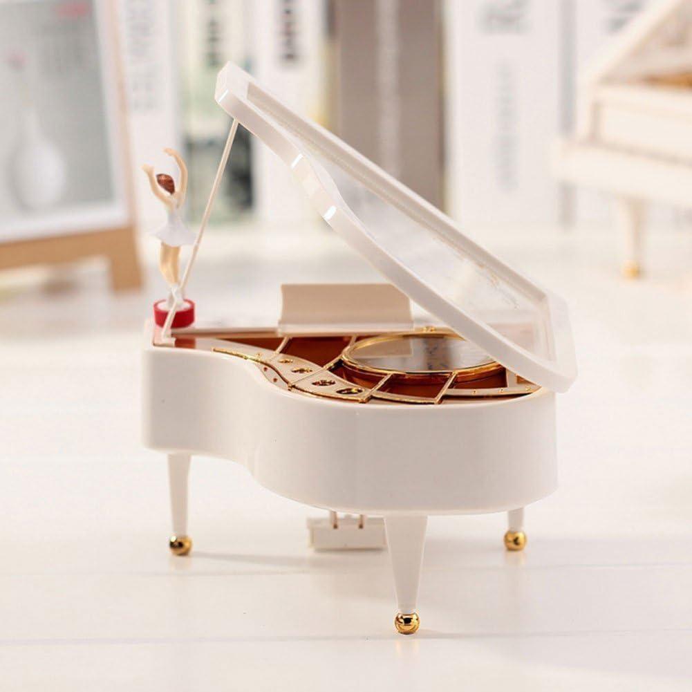 White and Gold Mechanical Ballerina Piano Music Box