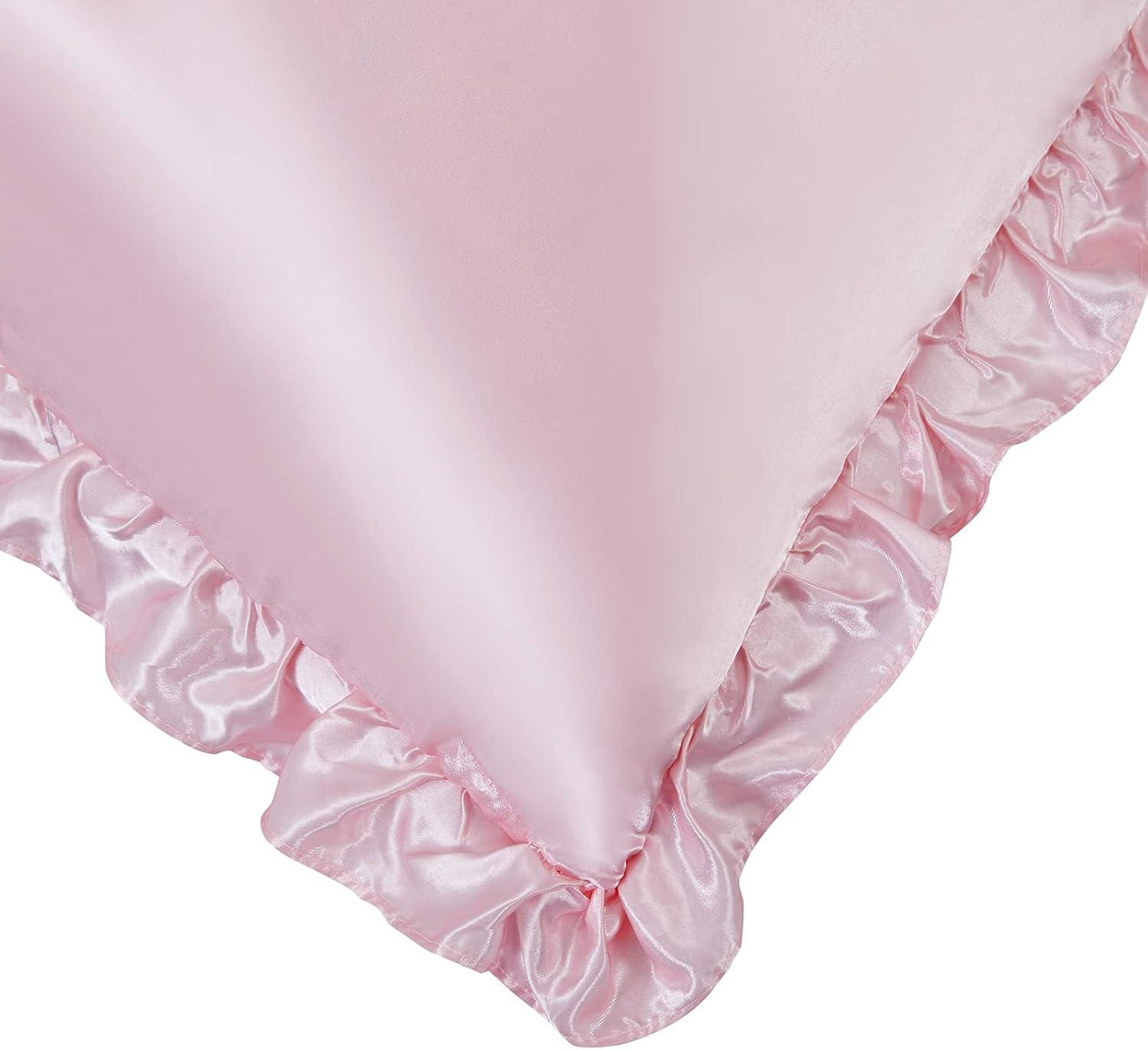 SiinvdaBZX Ruffled Queen Satin Pillowcase Set of 2, Blush Pink Silky Satin Pillow Cases for Women Ruffle Pillow Shams Covers Princess Room Decoration, with Envelope Closure