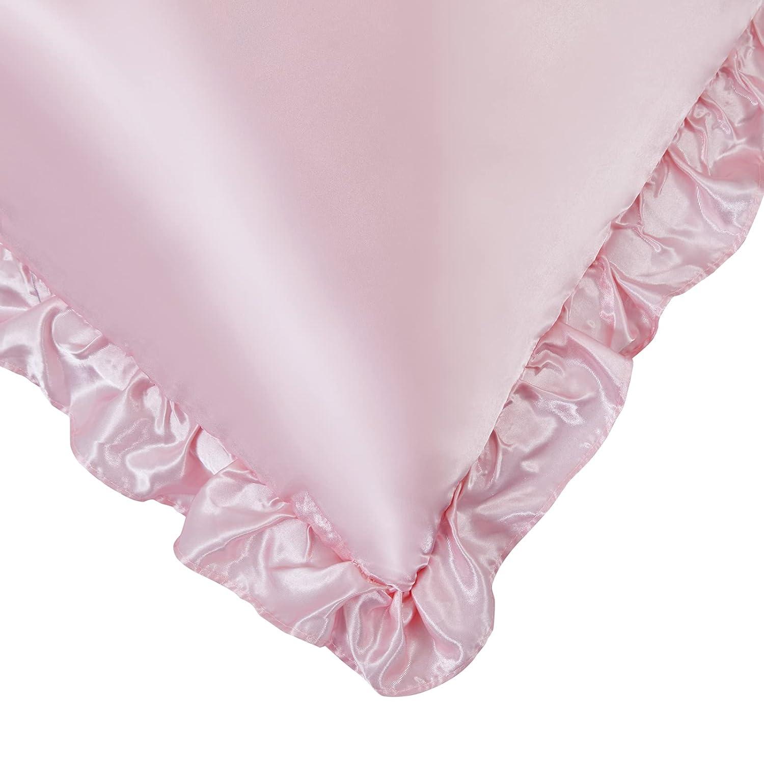 SiinvdaBZX Ruffled Queen Satin Pillowcase Set of 2, Blush Pink Silky Satin Pillow Cases for Women Ruffle Pillow Shams Covers Princess Room Decoration, with Envelope Closure
