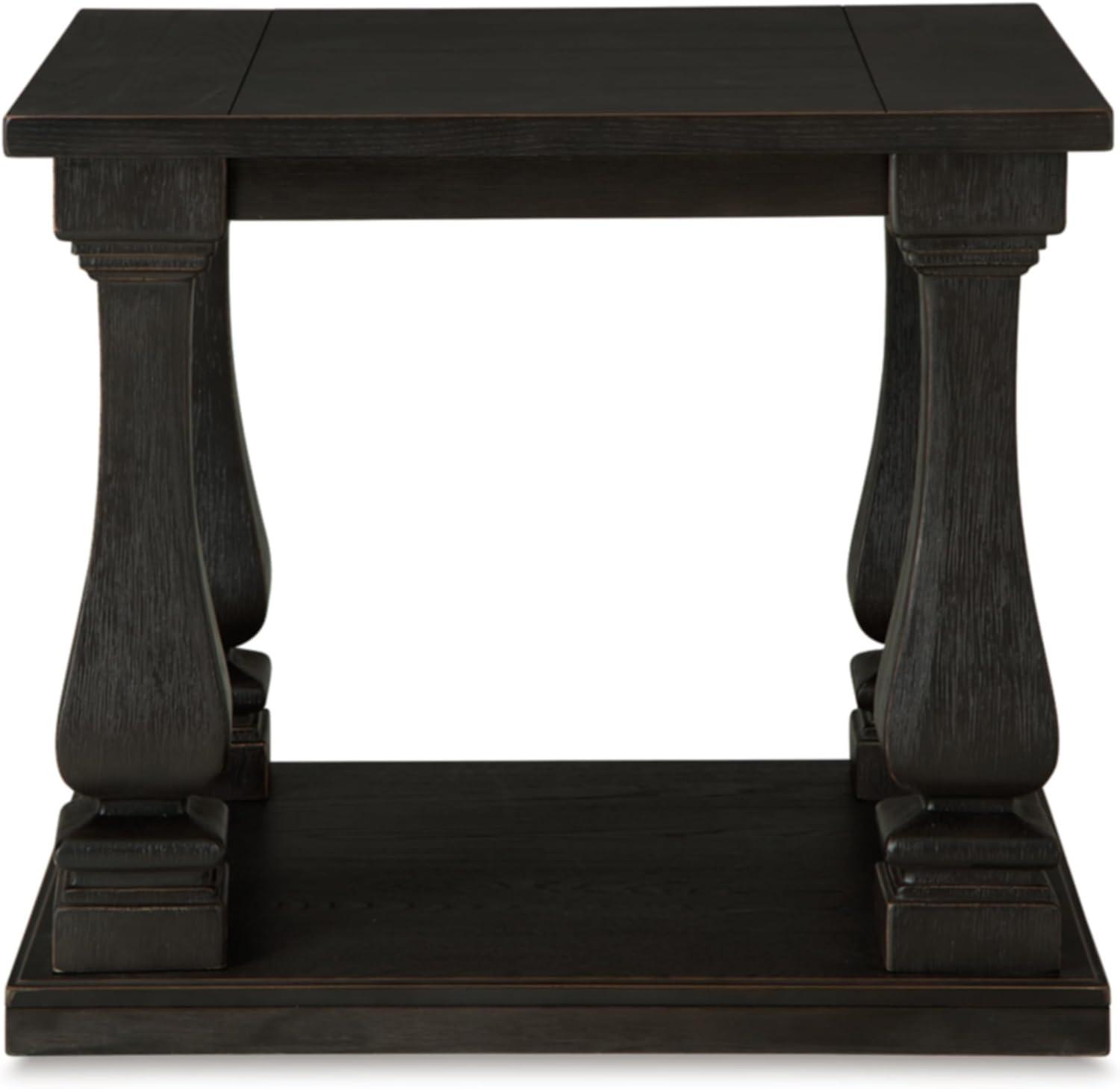 Signature Design by Ashley Wellturn Traditional End Table with Framed and Planked Detailing Tabletop & Lower Shelf, Black