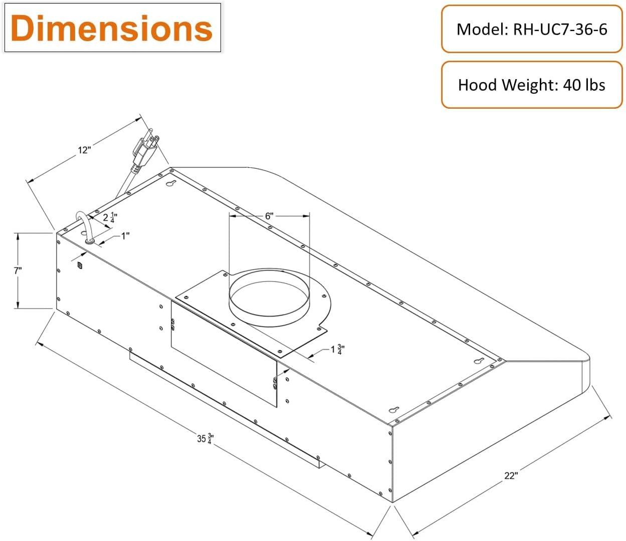 Awoco 36'' Stainless Steel Under Cabinet Range Hood with Baffle Filter