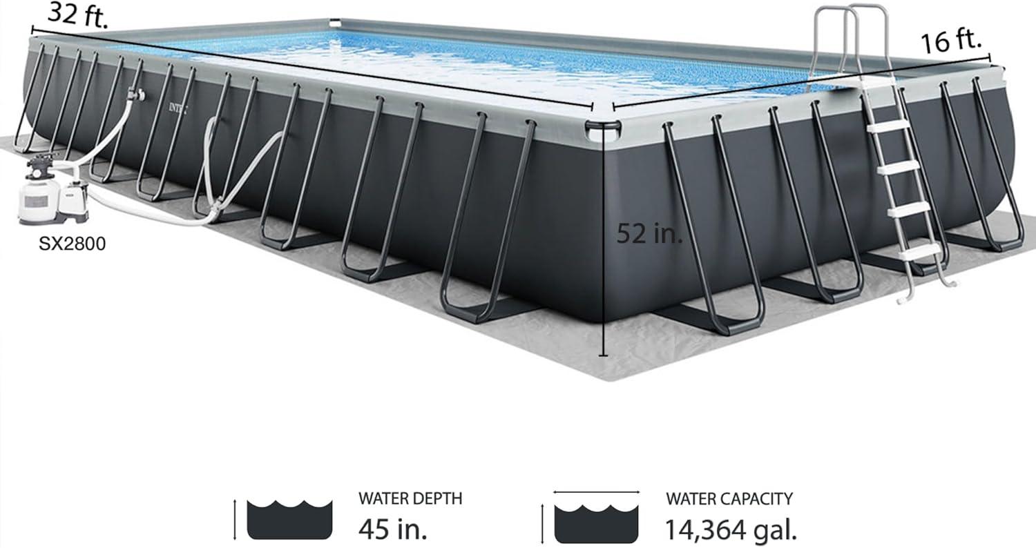 Intex 32' x 16' x 52" Gray Rectangular Ultra Frame Pool with Pump