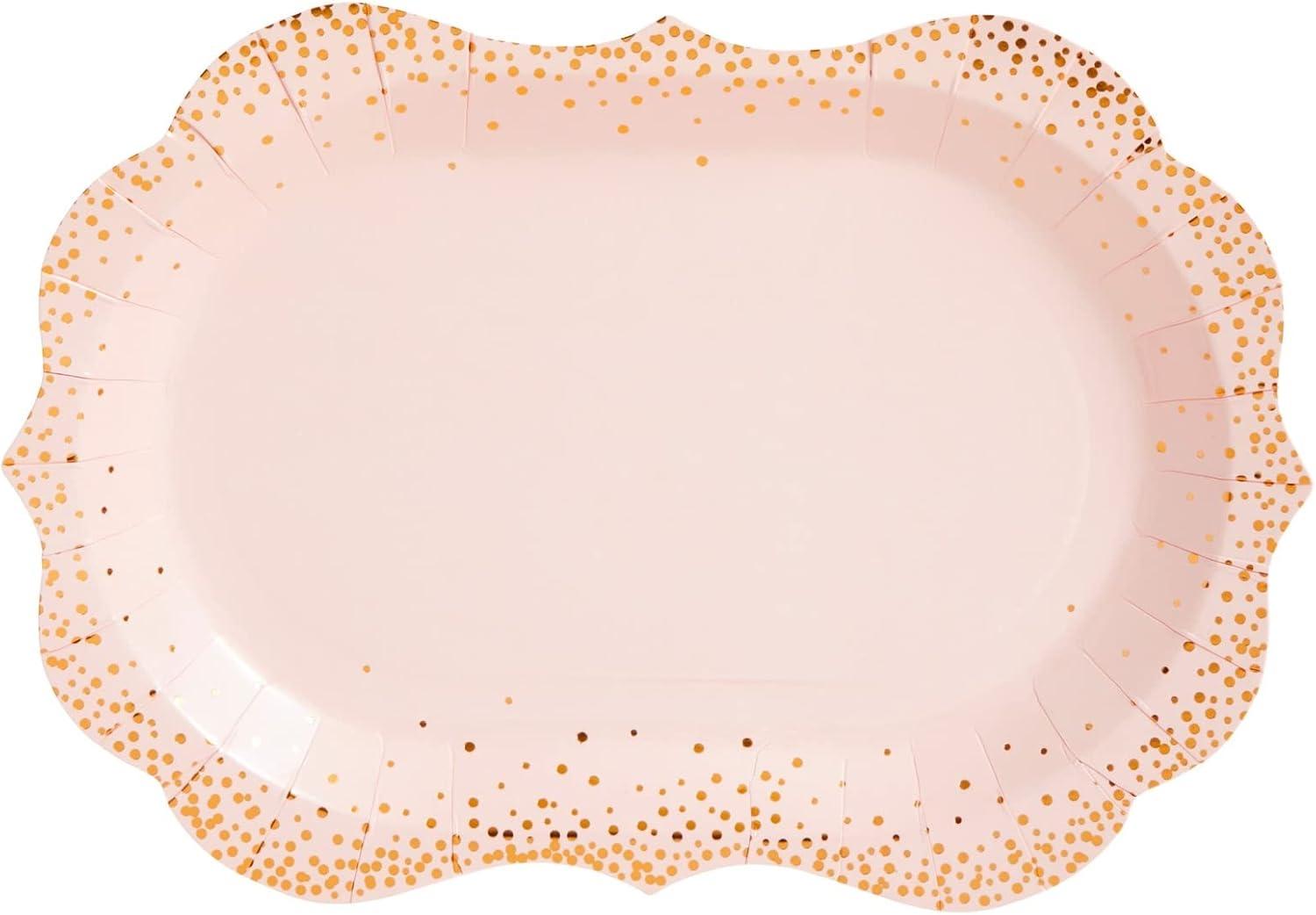 Sparkle and Bash 24 Pack Pink Disposable Serving Trays, Gold Foil Polka Dotted Party Platters, 9 x 13 In