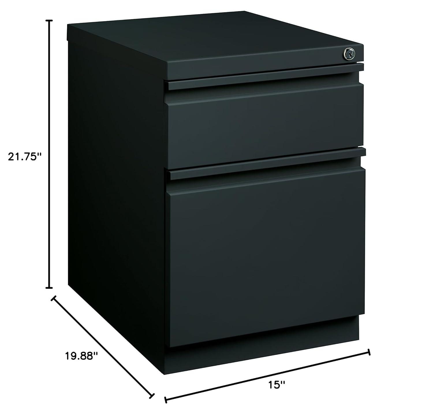 Hirsh 20" Deep Mobile Pedestal File Cabinet 2 Drawer Box-File, Letter Width, Charcoal