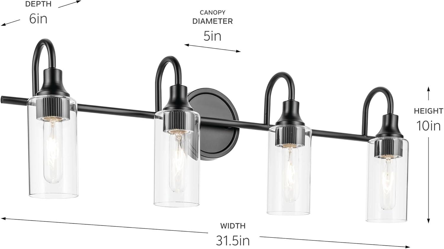 Kichler Kavi 31.5" 4-Light Vanity Light with Clear Glass in Black, Damp Rated, for Bathroom, Powder Room, Over a Mirror, (31.5" W x 10" H), 55212BK