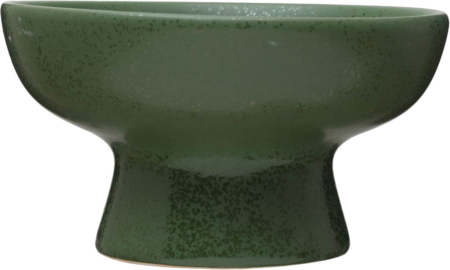 Creative Co-Op Stoneware Footed Bowl, Matte Green Reactive Glaze