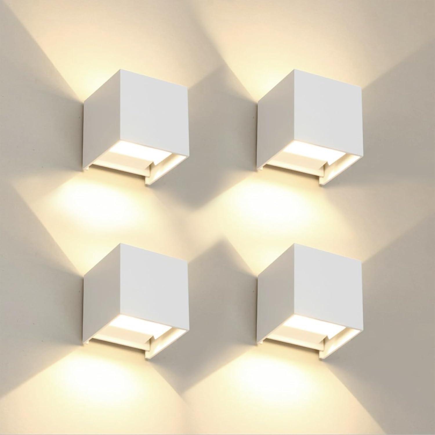 4 PCS LED 12W Outdoor Wall Lights Sconces Exterior/Interior Up and Down Lights IP65 Waterproof Modern Outdoor Lighting Fixtures Square Aluminum Exterior Wall Mount Light White 3000K Warm Lights
