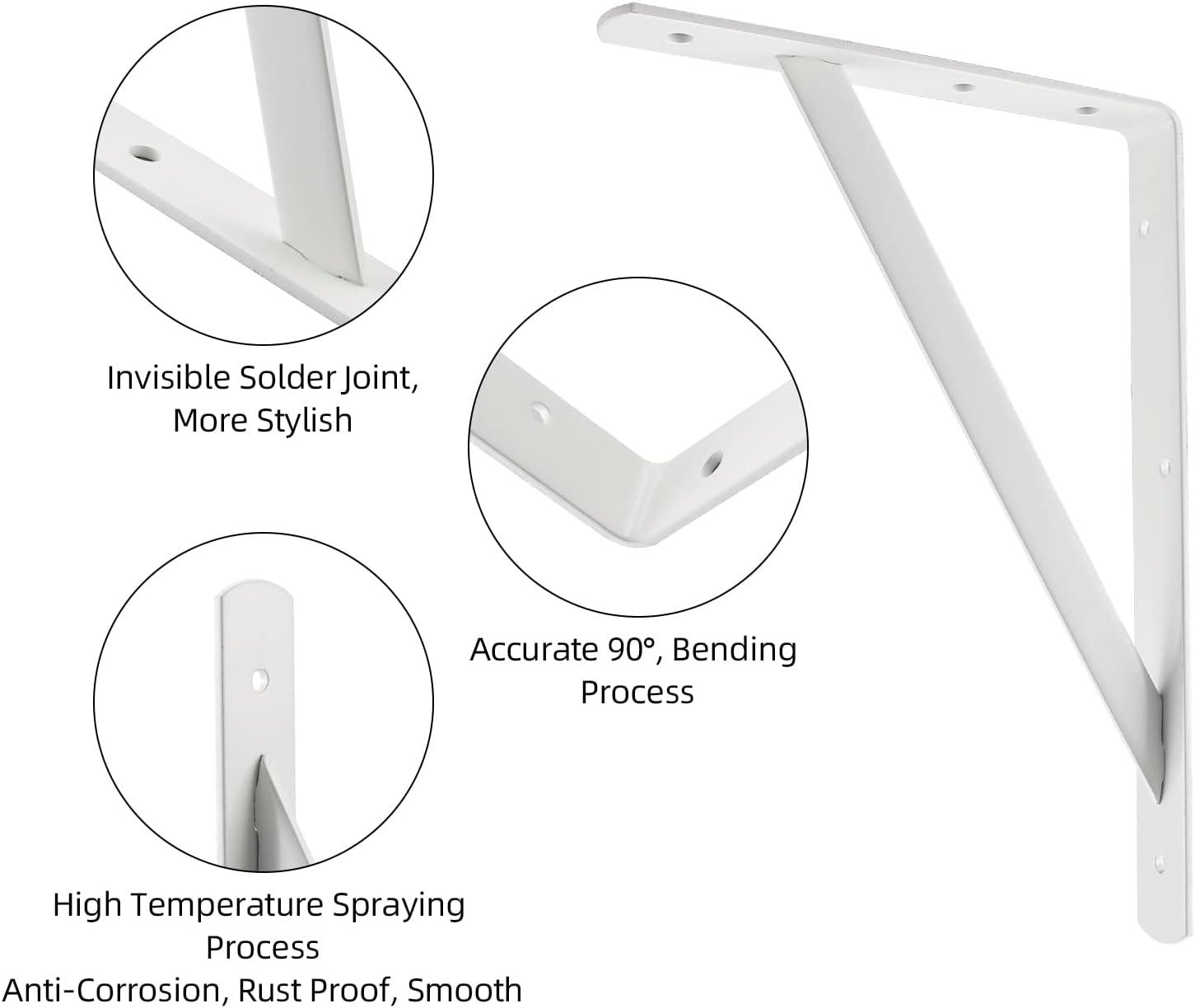 HOME MASTER HARDWARE 12 x 8 inch Heavy Duty Shelf Brackets, Load Capacity: 600lb, 10-Pack White Metal L Supports for Wall Mounted Wood Shelving, Shelves Bracket with Screws
