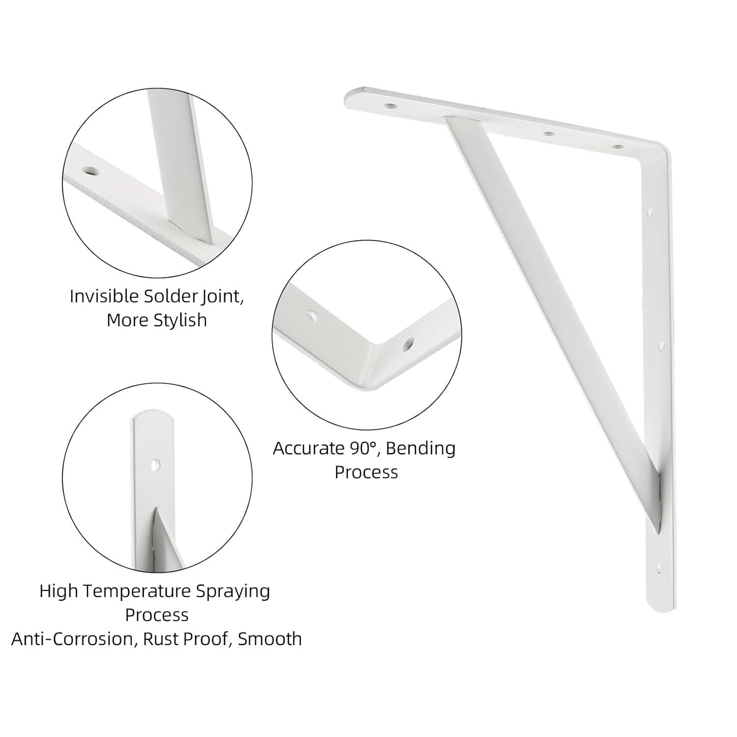 HOME MASTER HARDWARE 12 x 8 inch Heavy Duty Shelf Brackets, Load Capacity: 600lb, 10-Pack White Metal L Supports for Wall Mounted Wood Shelving, Shelves Bracket with Screws