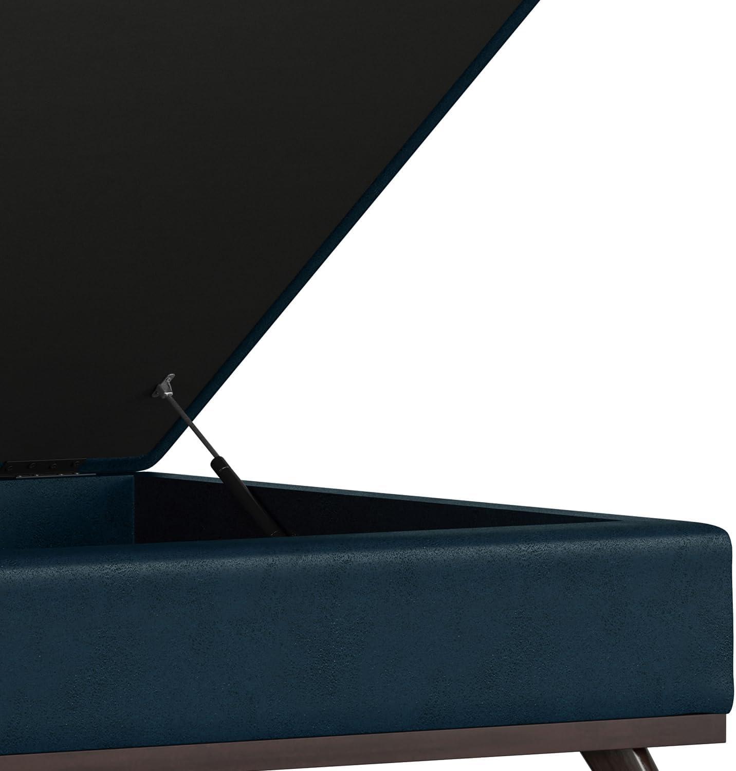 Simpli Home Owen 36"W Upholstered Square Coffee Table Storage Ottoman with Lift Top and Solid Wood Legs