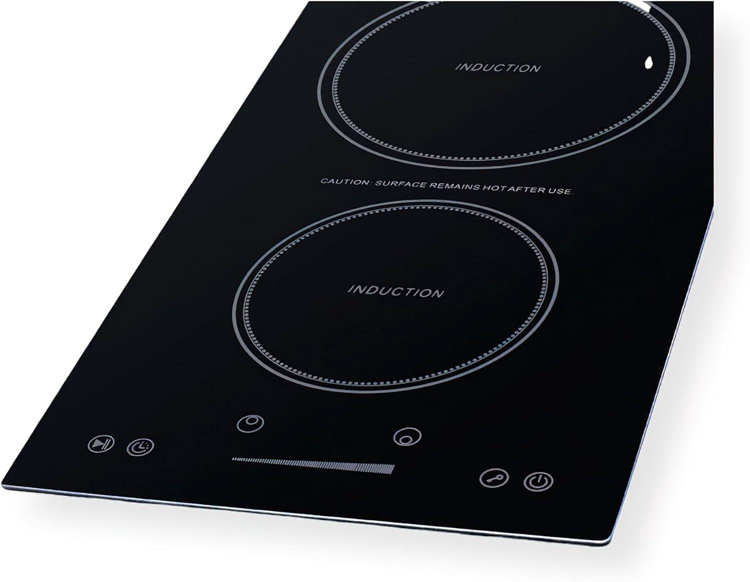 Compact Black Ceramic 2-Burner Induction Cooktop with Stainless Steel Trim