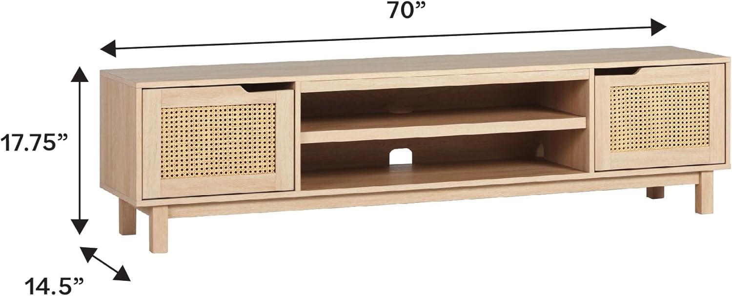 70" Wood 2-Door with Rattan TV Stand for TVs up to 80 inches - Oak