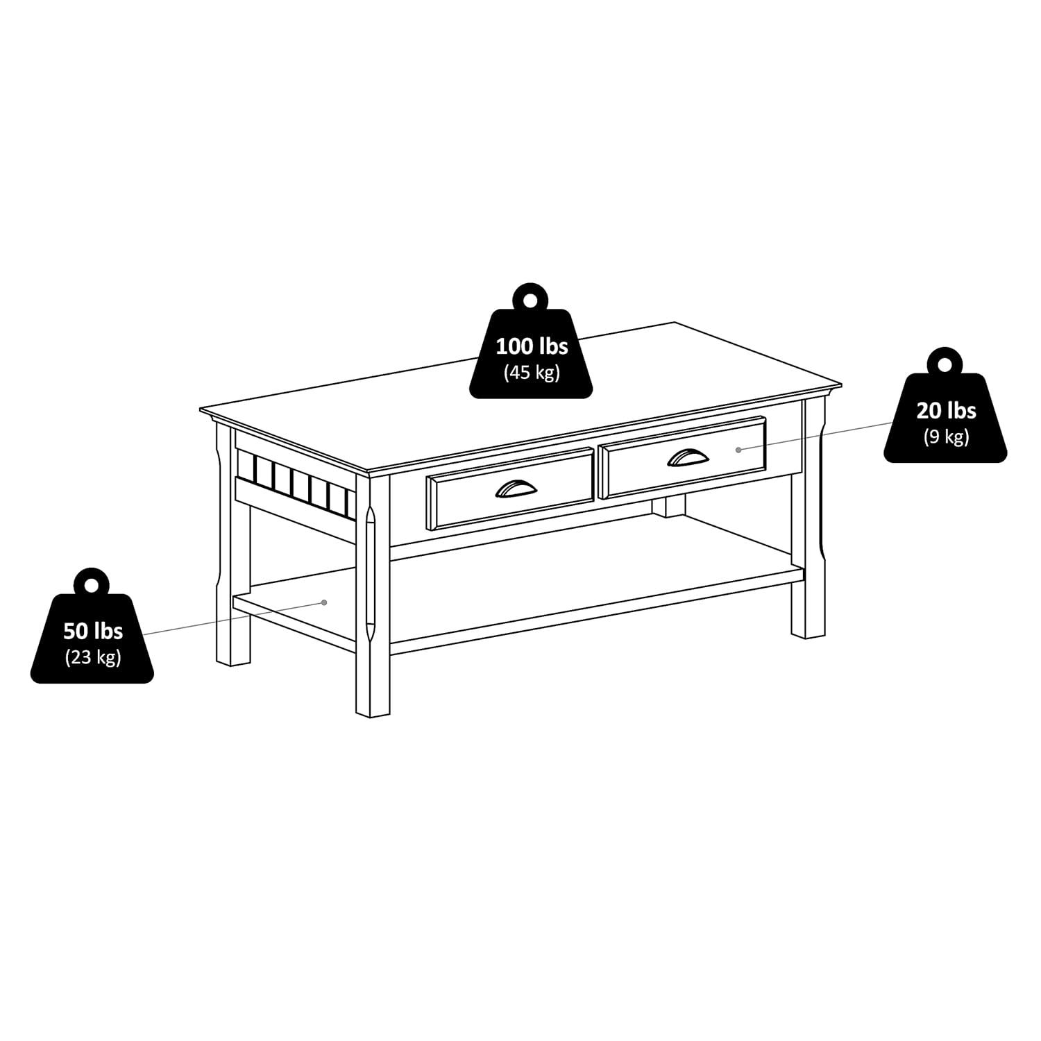 Timer Coffee Table, Drawers and Shelf - Black - Winsome: Solid Wood, Chrome Handle Accents