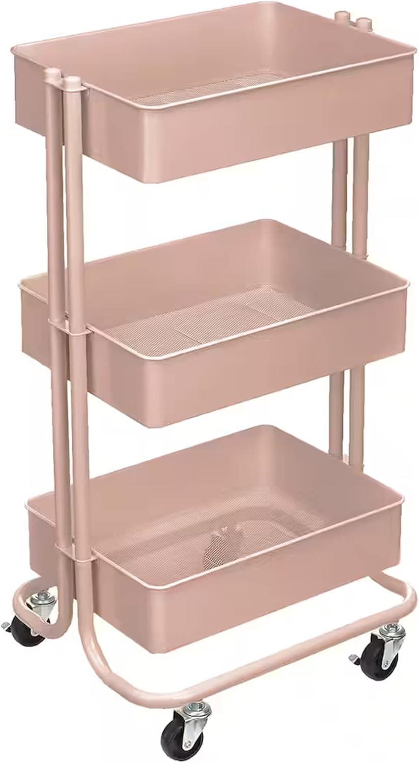 Lexington Rose Gold 3 Tier Rolling Storage Cart by Simply Tidy - Multi-Functional Storage Cart for Home, Office, and Kitchen - 1 Pack