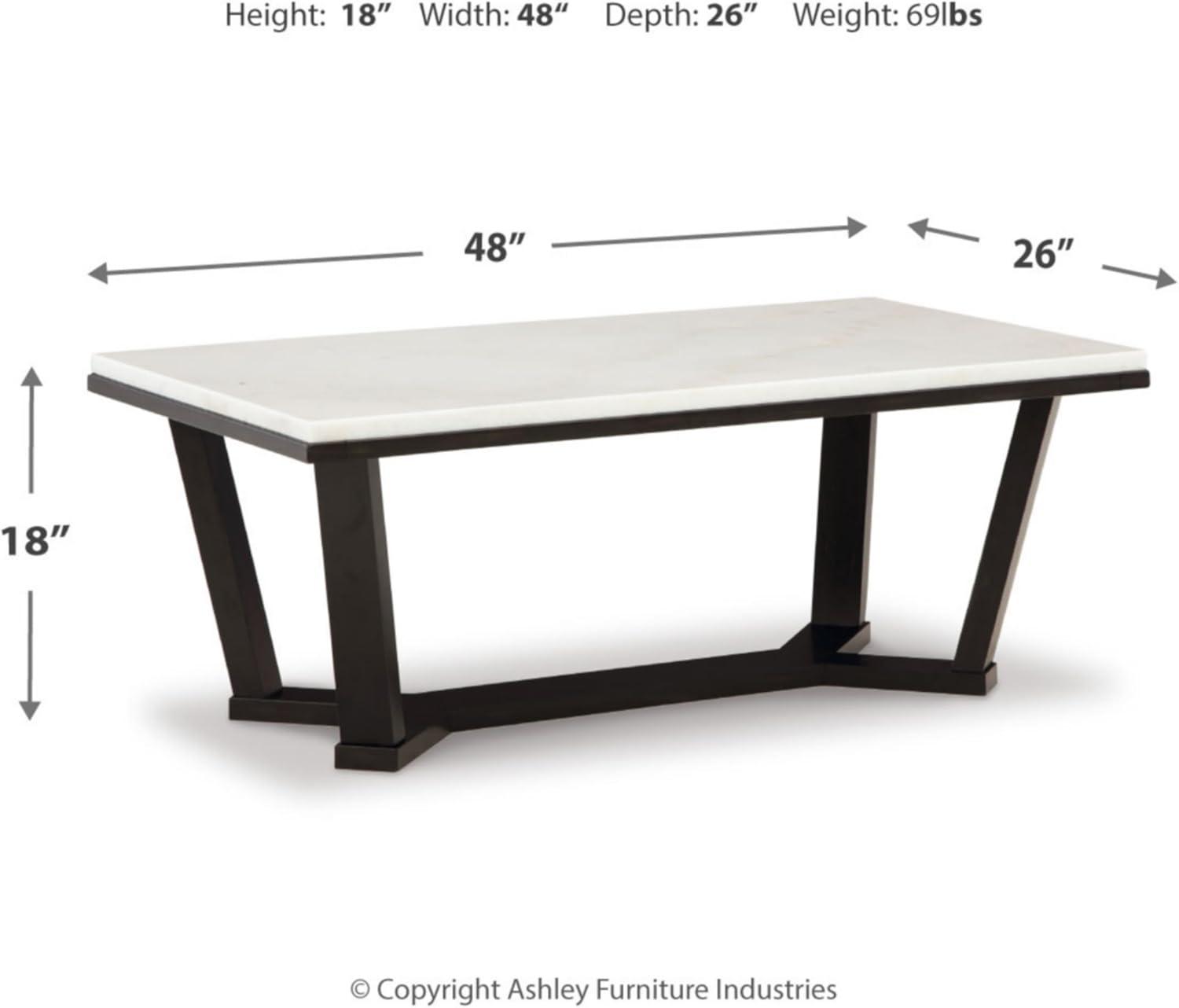 Signature Design by Ashley Fostead Contemporary Rectangular Coffee Table with Marble Top, Dark Brown