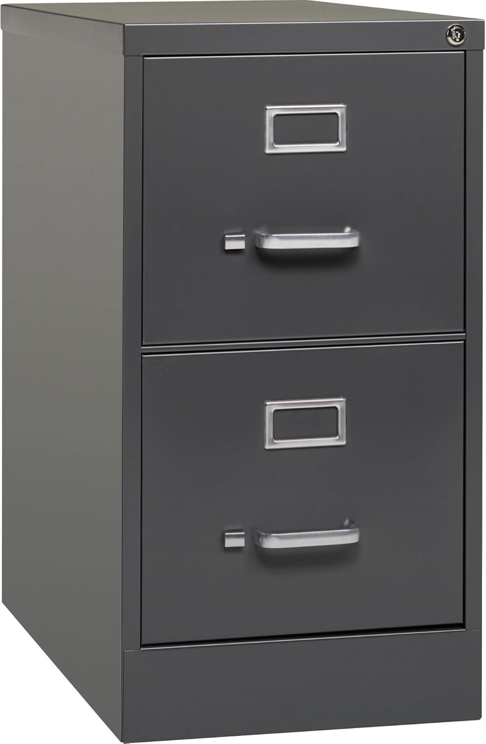 Lorell 26-1/2 15" x 26.5" x 28.4" - 2 x Drawer(s) for File - Letter - Vertical - Drawer Extension, Security Lock, Label Holder, Pull Handle - Charcoal - Aluminum, Steel - Recycled