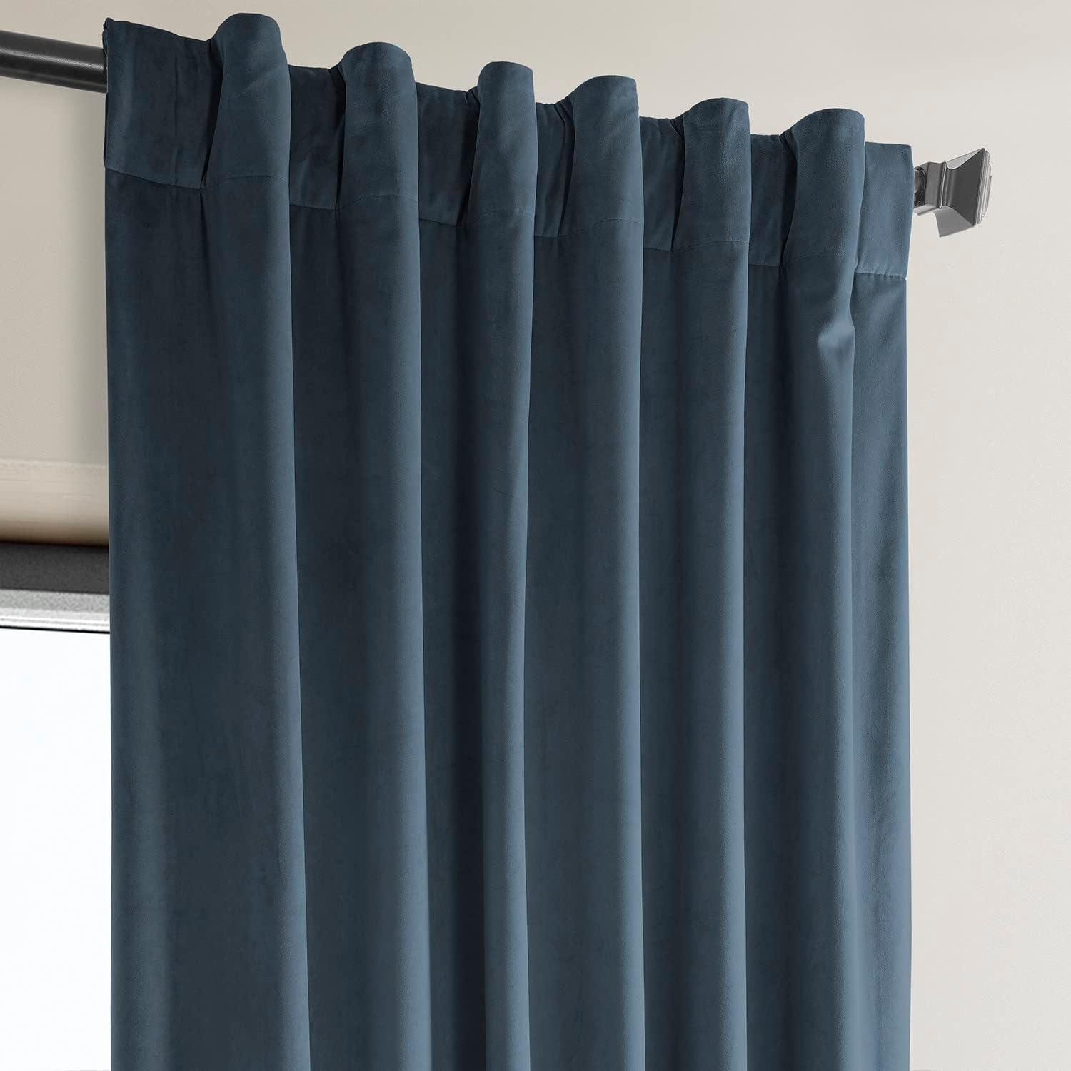 London Blue Plush Velvet Curtain (1 Panel), London Blue, 50W X 108L