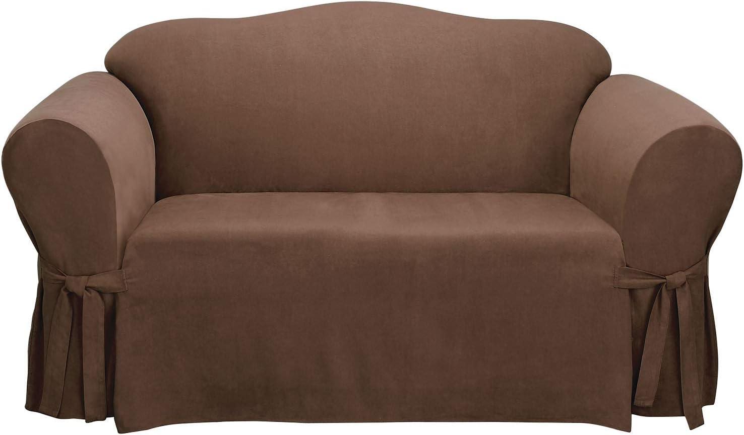 Elegant Chocolate Soft Suede Stretch Loveseat Slipcover