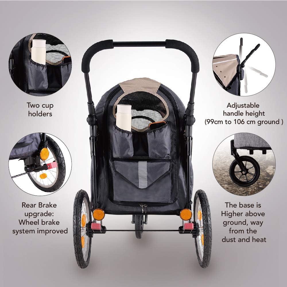 Ibiyaya FS2080-BR Happy Pet Bike Trailer-Jogger 2.0 Foldable 3-Wheel Medium Pet Stroller-Trailer Combo for Running, Jogging & Hiking, Latte