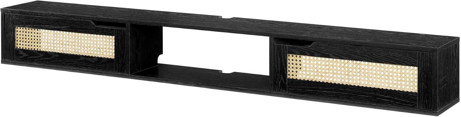 Walker Edison Modern Rattan-Door Floating TV stand for TVs up to 80”, Black