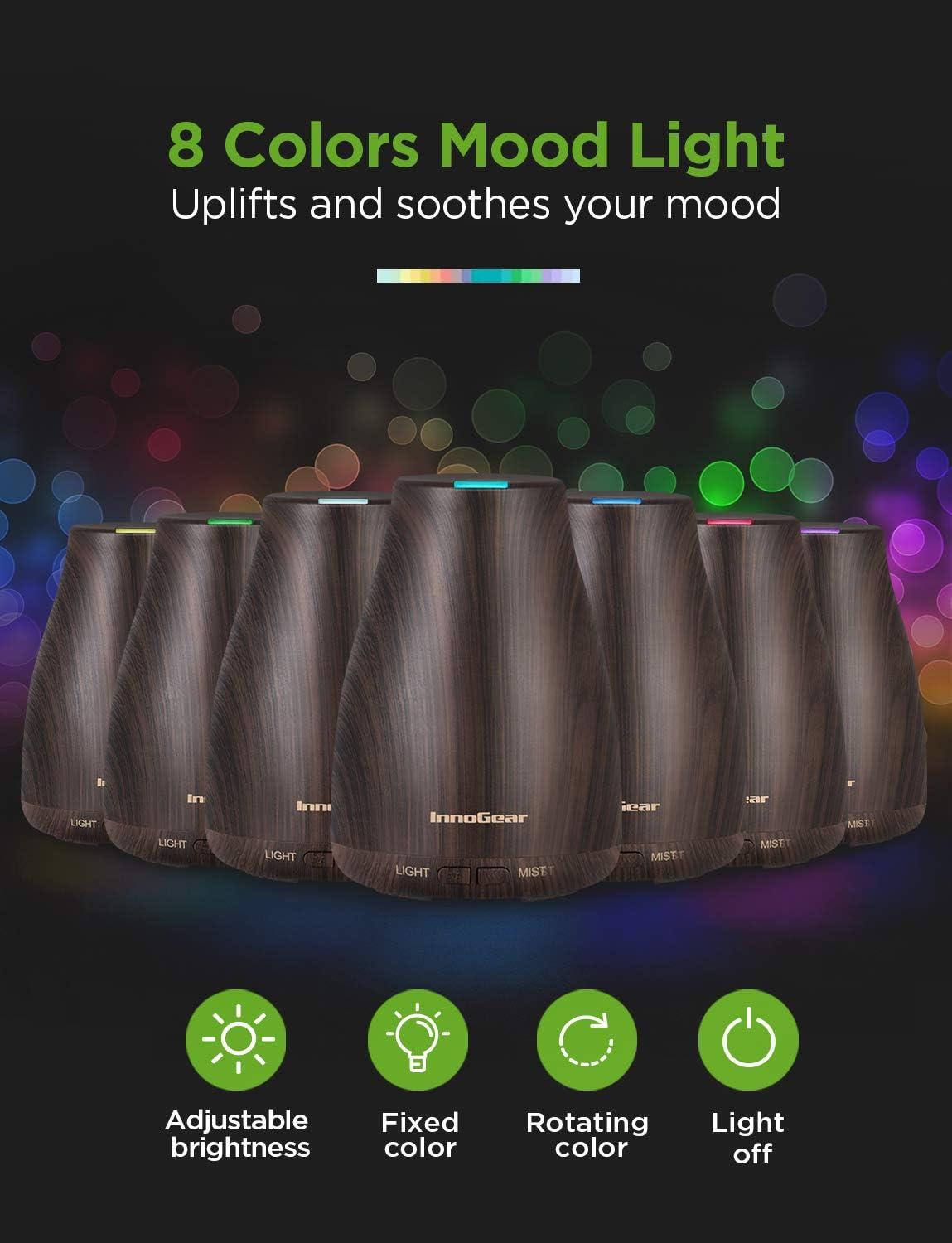 InnoGear Upgraded Aromatherapy Essential Oil Diffuser,Ultrasonic Diffusers Cool Mist Humidifier with 7 Colors LED Lights and Waterless Auto Shut-off for Home Office Bedroom Room( Latest Model)