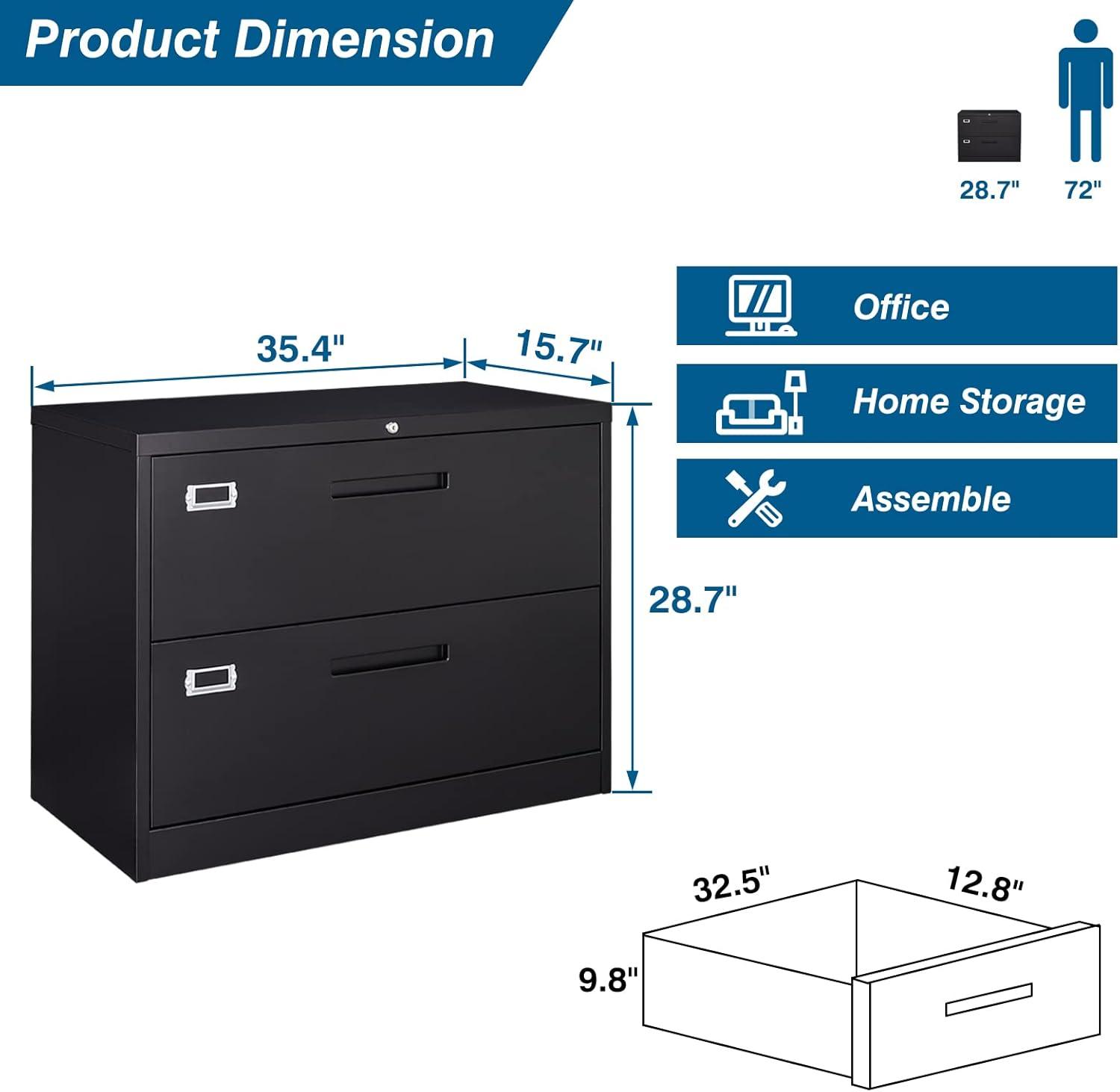 Fesbos Lateral File Cabinets with Lock,2 Drawer 36" Wide Filing Cabinets,Hanging Letter/Legal/F4/A4 Size