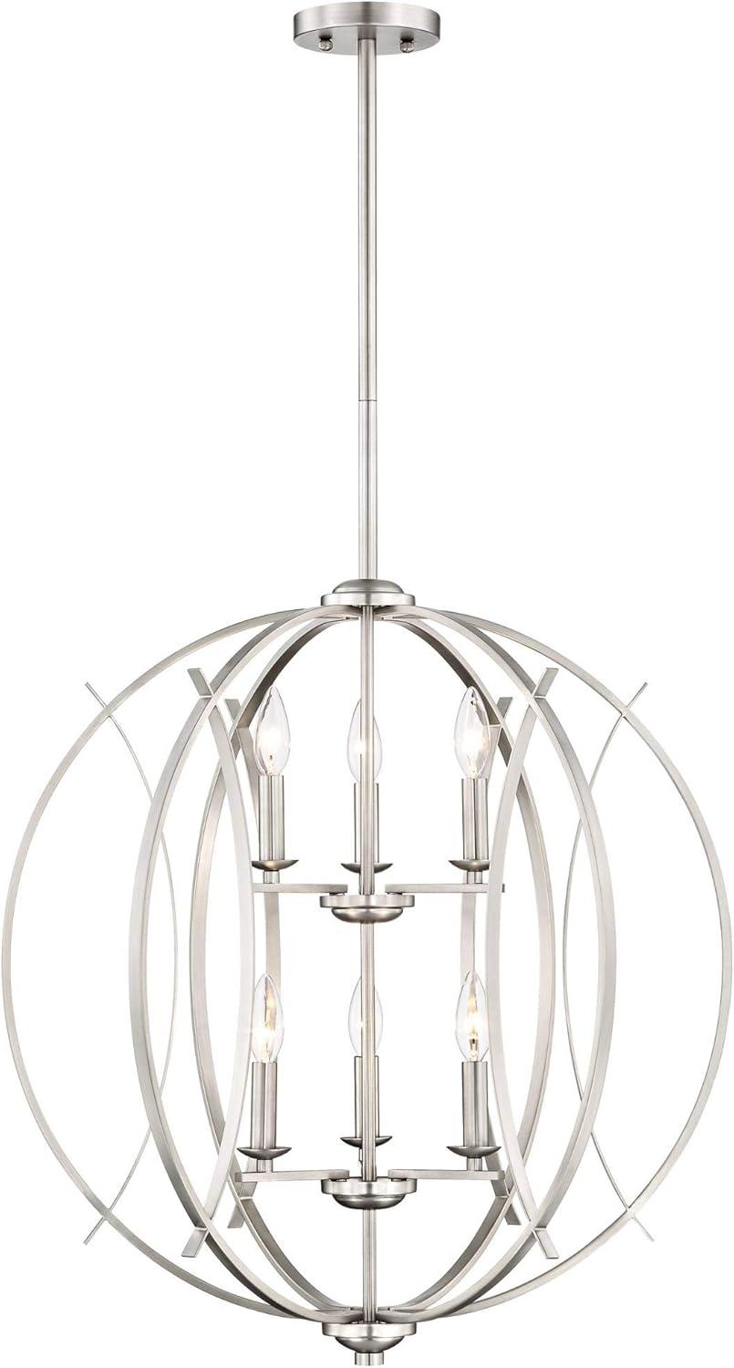 Possini Euro Design Spherical Brushed Nickel Large Chandelier 24" Wide Modern 6-Light Fixture for Dining Room House Foyer Kitchen Island Entryway Home