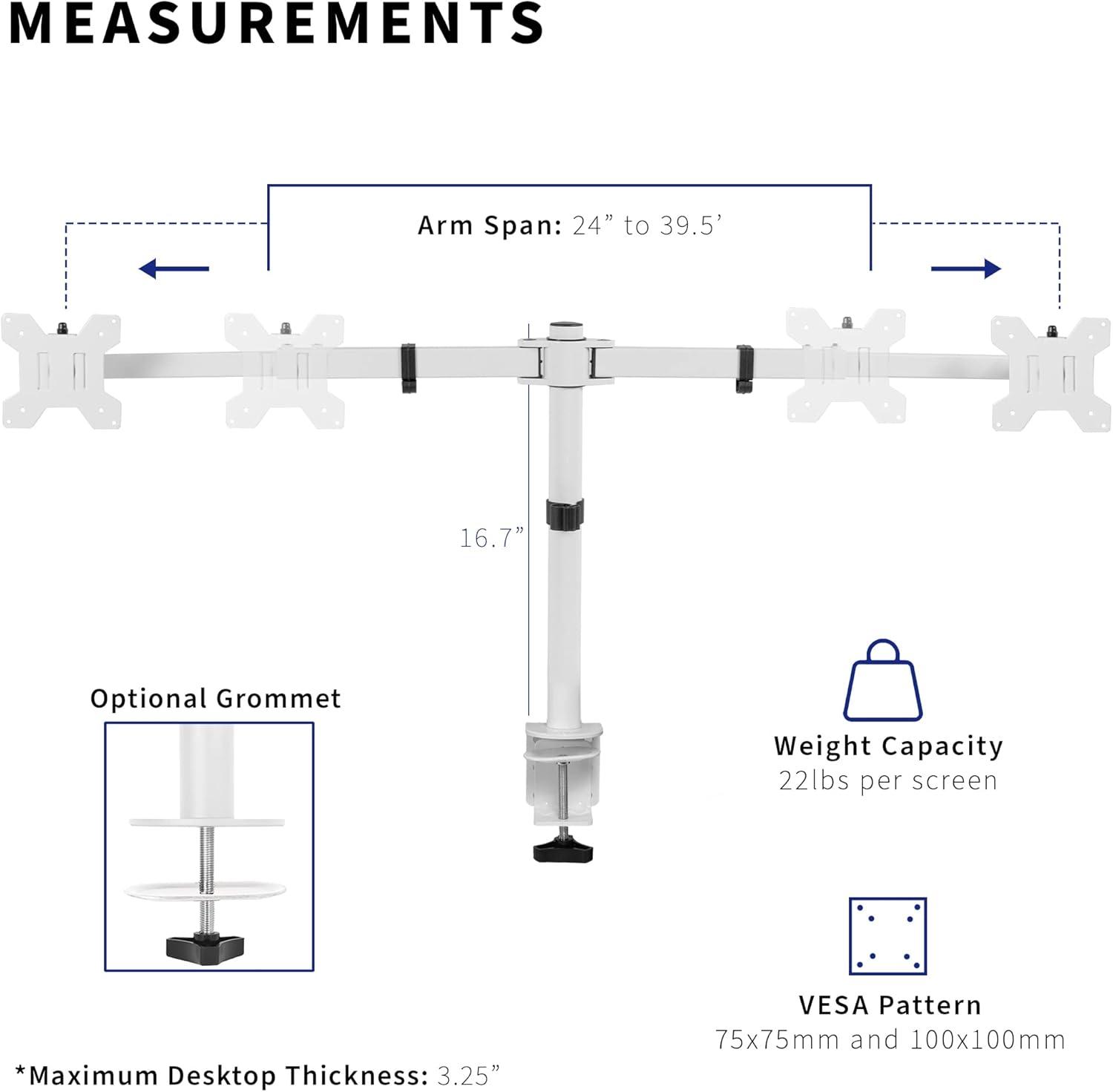 White Telescoping Dual Ultrawide Monitor Desk Mount