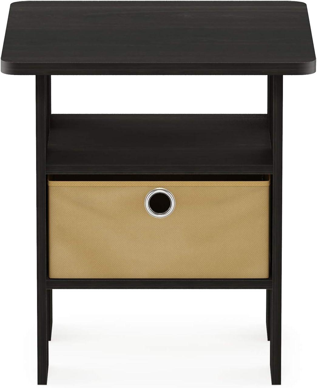 Furinno Andrey Engineered Wood End Table with Bin Drawer in Espresso/Brown