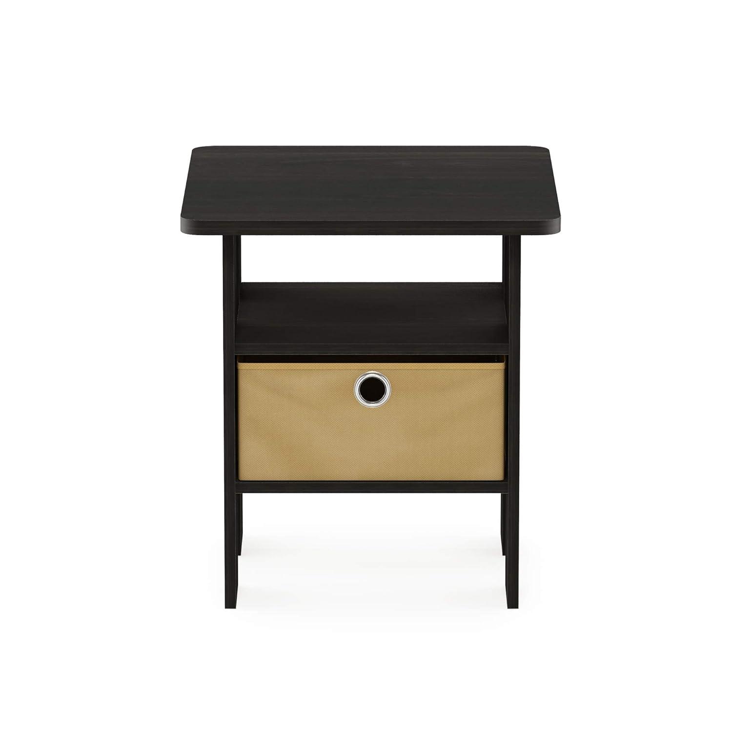 Furinno Andrey Engineered Wood End Table with Bin Drawer in Espresso/Brown