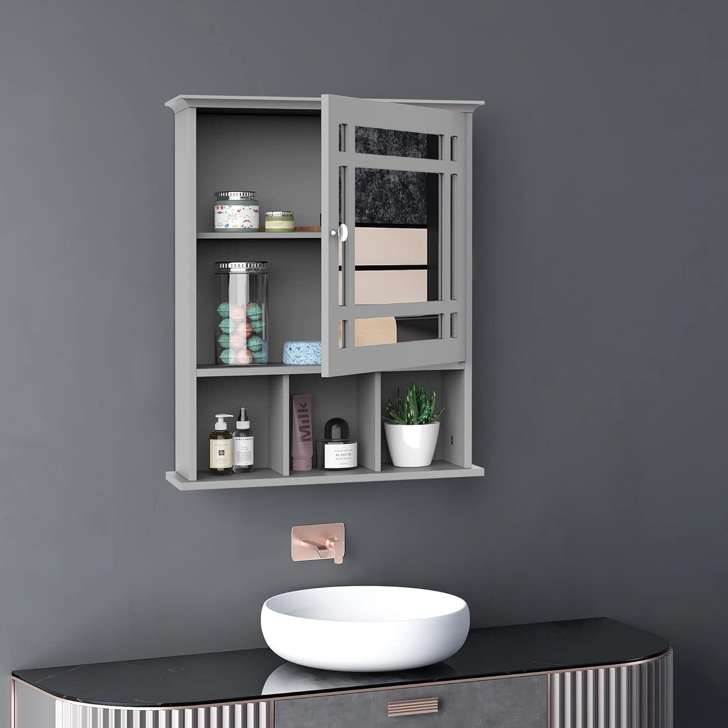 kleankin Bathroom Medicine Cabinet Wall Mount with Mirror Door 3 Shelf Organizer for Bathroom, Kitchen, Gray