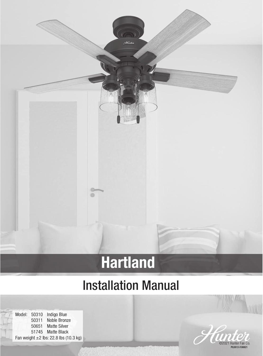 52" Hartland 5 - Blade Standard Ceiling Fan with Pull Chain and Light Kit Included