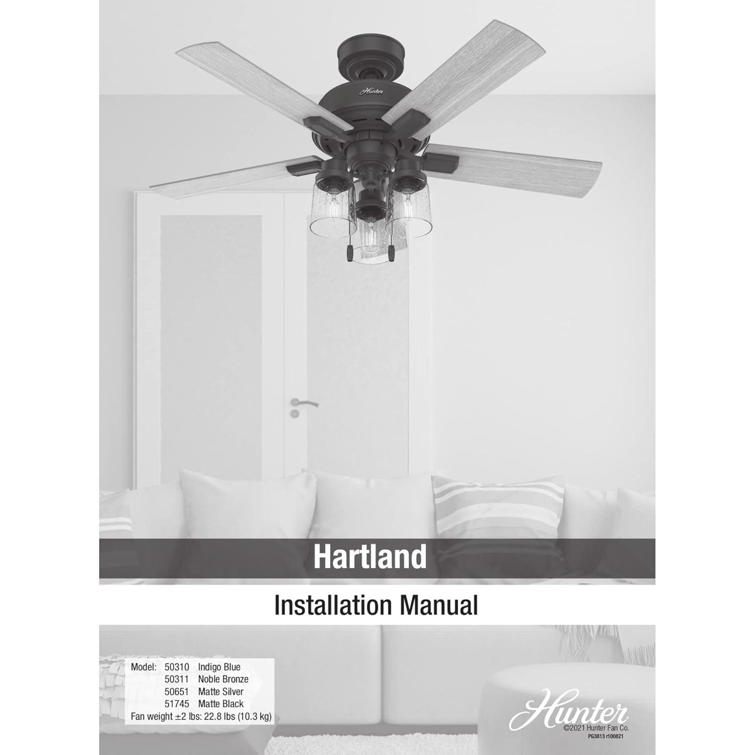 52" Hartland 5 - Blade Standard Ceiling Fan with Pull Chain and Light Kit Included