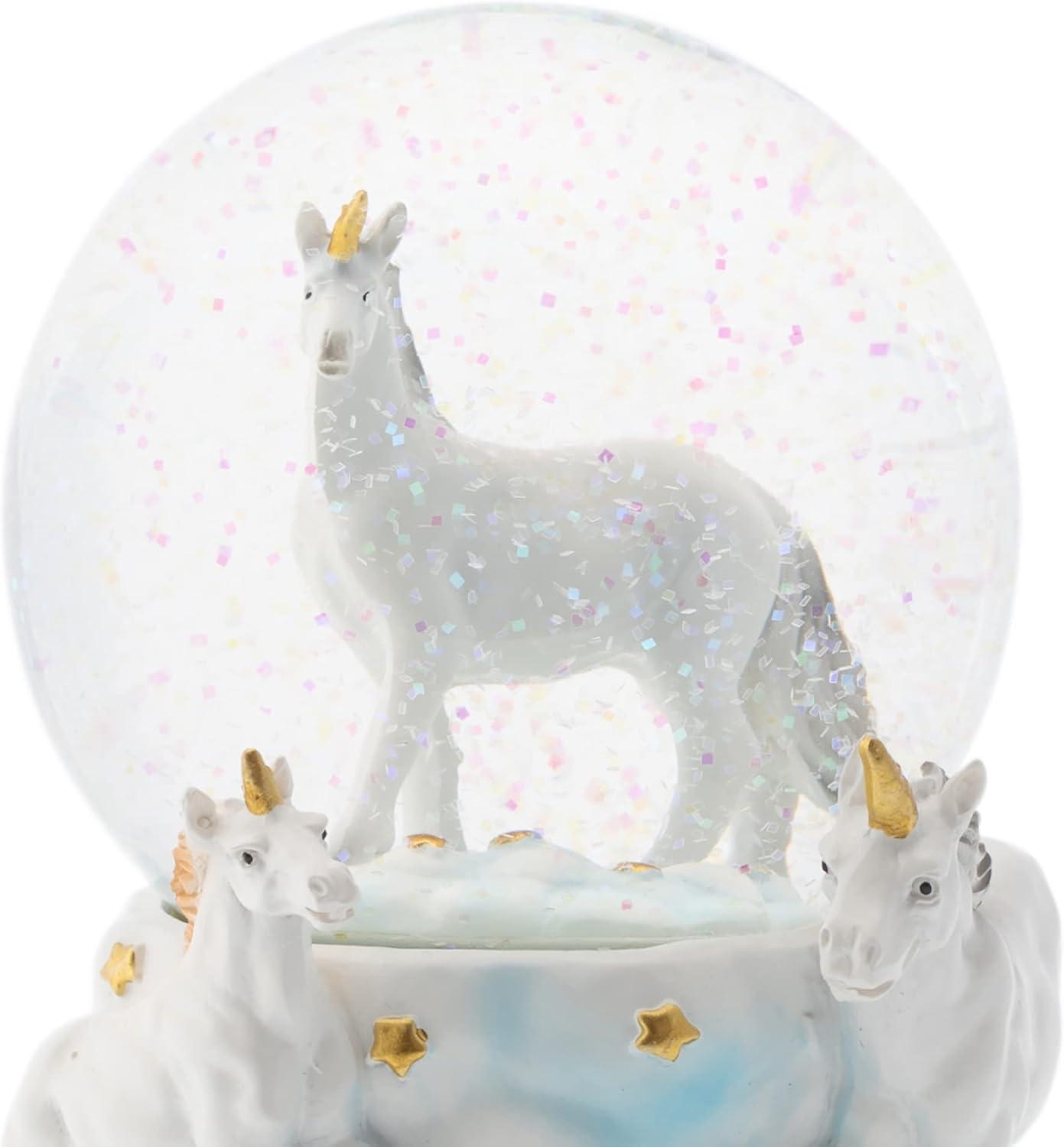 Elanze Designs White Unicorn Friends 100MM Sturdy Wind Up Musical Glitter Water Snow Globe Tabletop Dresser Nightstand Figurine Decoration Plays Tune You are My Sunshine