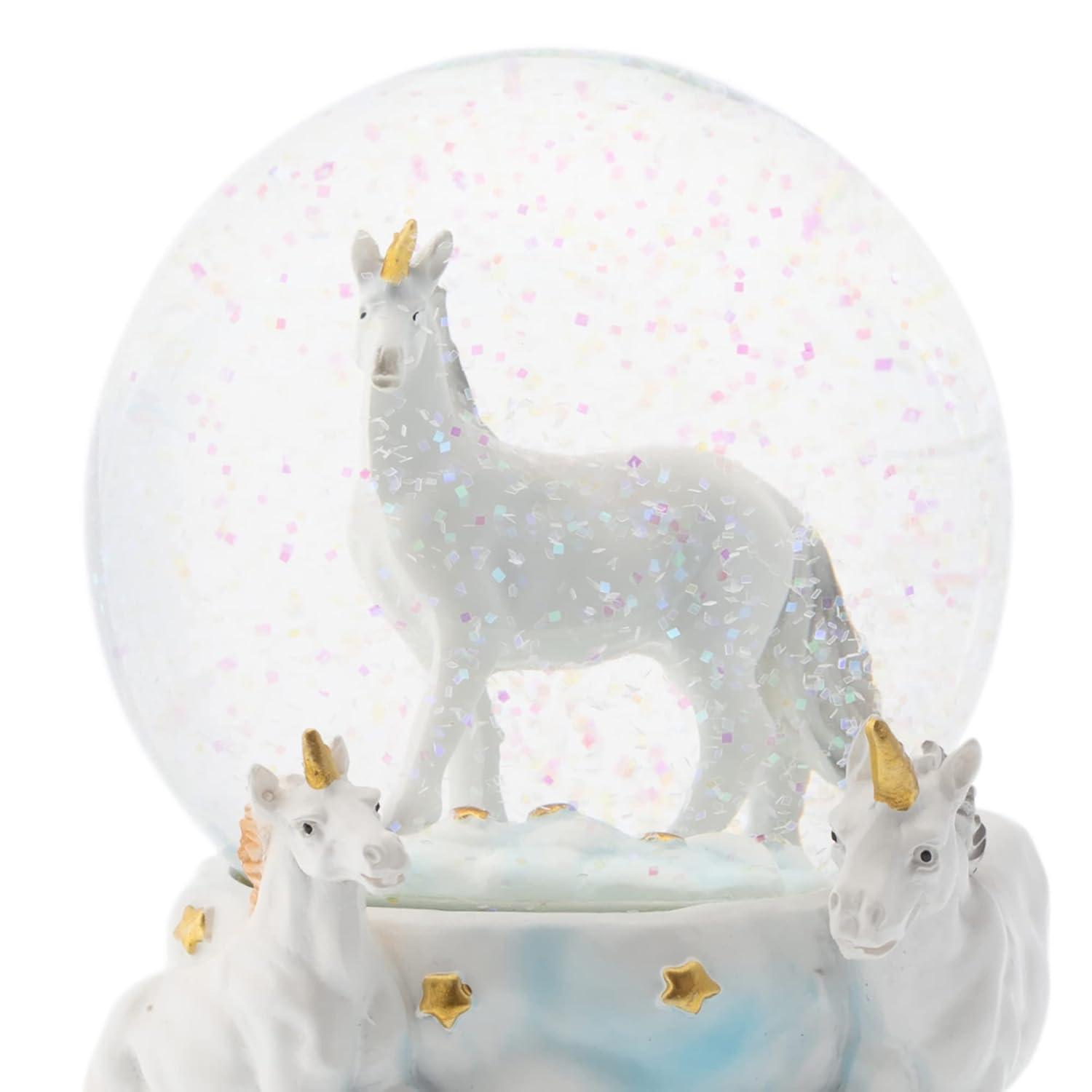 Elanze Designs White Unicorn Friends 100MM Sturdy Wind Up Musical Glitter Water Snow Globe Tabletop Dresser Nightstand Figurine Decoration Plays Tune You are My Sunshine