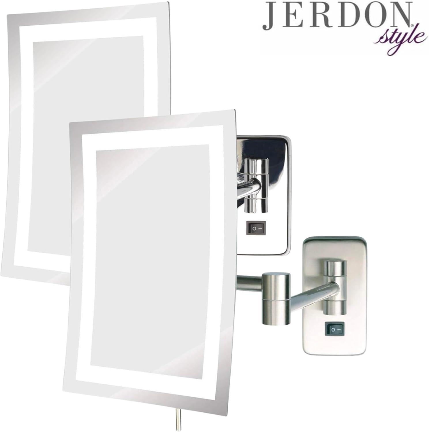 Jerdon Rectangular Wall Mount Lighted Makeup Mirror, 5X, Chrome Finish, Direct Wire-Model JRT710CLD