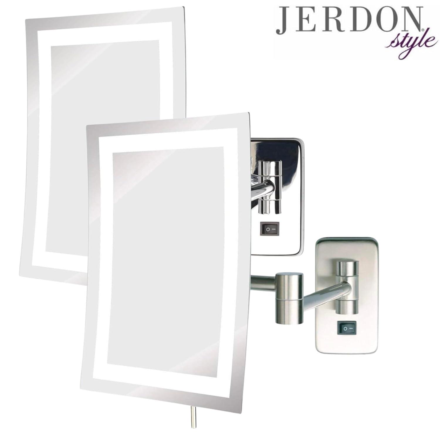 Jerdon 6.5" x 9"  Wall Mount Lighted Makeup Mirror, 5X Magnification Nickel Finish Plug 1n-Model JRT710NL