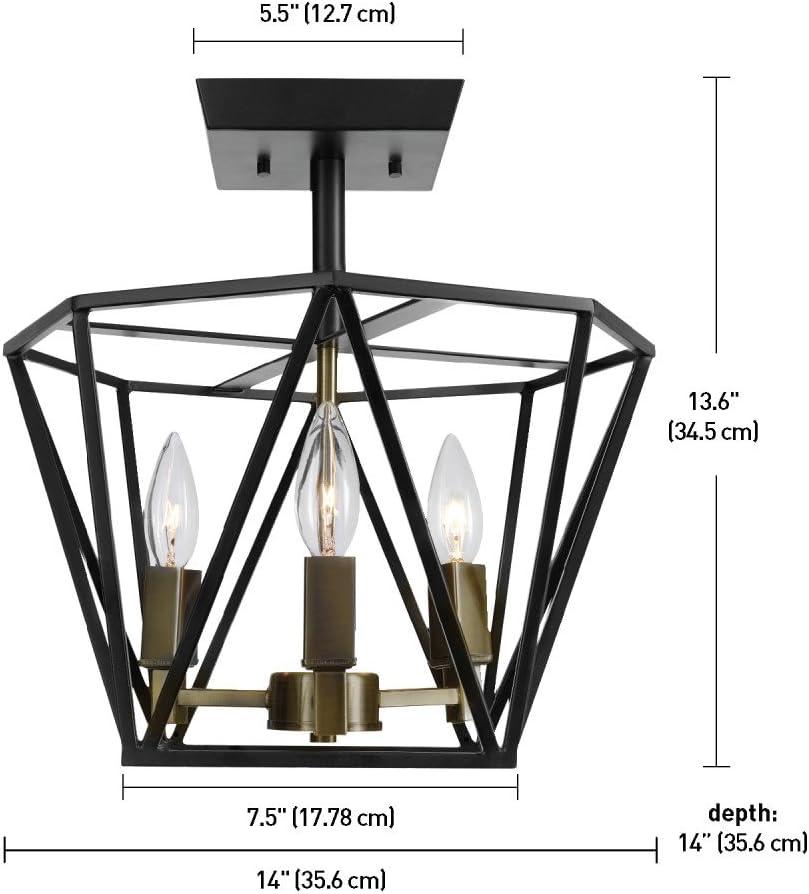 Sansa Chic Vintage Dark Bronze 3-Light Semi-Flush Ceiling Chandelier