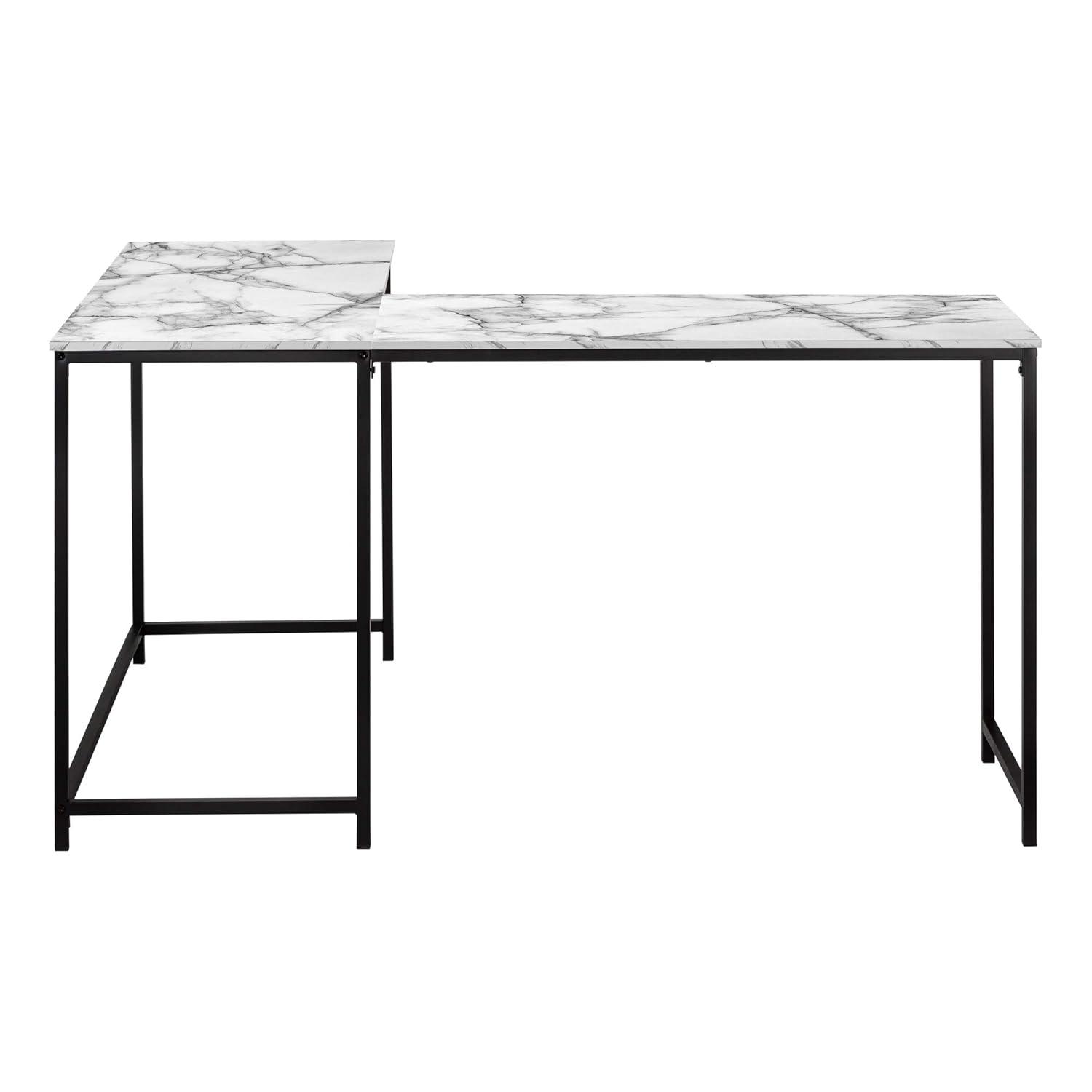 Monarch Specialties Computer Desk Home Office Corner 58InchL L Shape Work Laptop Metal Laminate White Marble Look Black Contemporary Modern