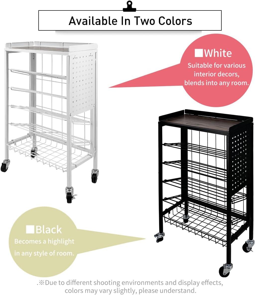 Lumizone Foldable Book Cart 6-Tier Large Capacity Bookshelf Single Sided V-Shaped Sloped Shelves With brake Wheels With PegBoard Slim Rolling Utility Cart Storage Rack, Home Shelves and Office(Black)