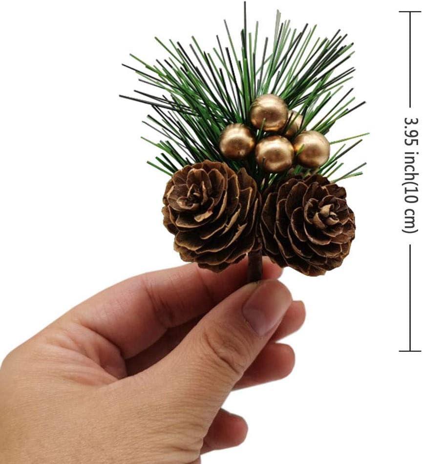 20 PCS Pine Needles Branches with Gold Berry Stems Mini Pinecone Picks for Crafts Holiday Wreath Christmas Tree Ornaments Decor by Baryuefull