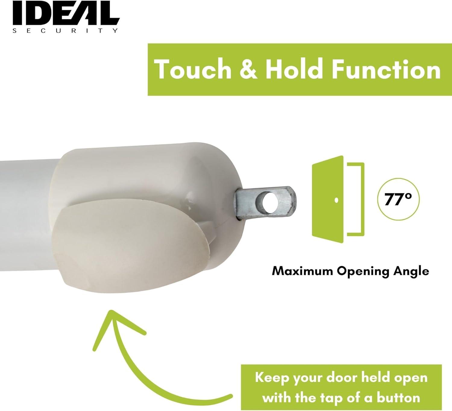 Ideal Security 9600 Standard Pneumatic Touch-N-Hold Storm and Screen Door Closer for Wood, Aluminum, and Vinyl Doors, Silent and Smooth Closing, 11.5", White