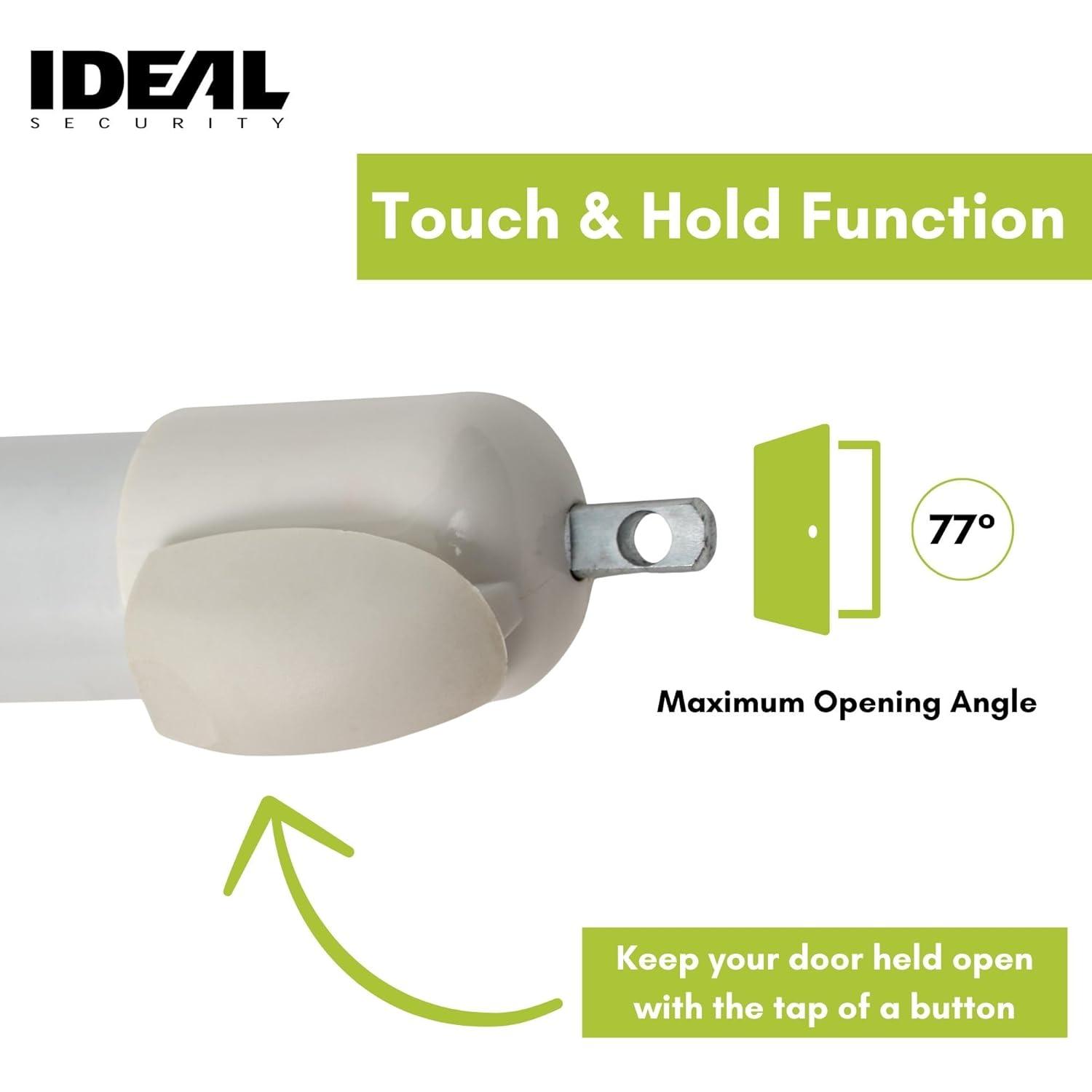 Ideal Security 9600 Standard Pneumatic Touch-N-Hold Storm and Screen Door Closer for Wood, Aluminum, and Vinyl Doors, Silent and Smooth Closing, 11.5", White