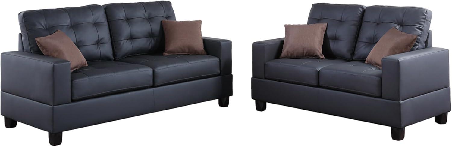 Aria Black Faux Leather 2-Piece Sofa and Loveseat Set