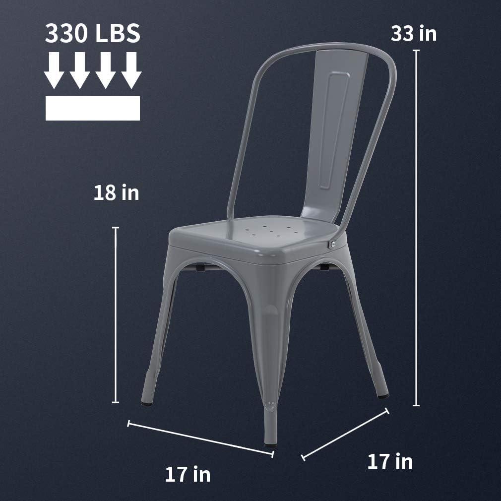 Metal Chairs Set of 4, Stackable Metal Patio Chairs 18 Inch Seat Height, Indoor/Outdoor Tolix Side Chair with Back, 330LBS Weight Capacity, Chic Kitchen Dining Chairs, Black