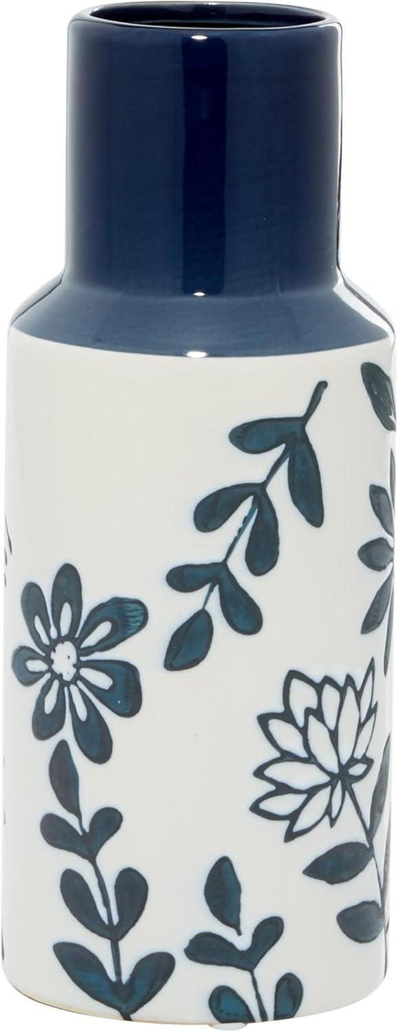 The Novogratz 12" Floral Handmade Blue Ceramic Vase